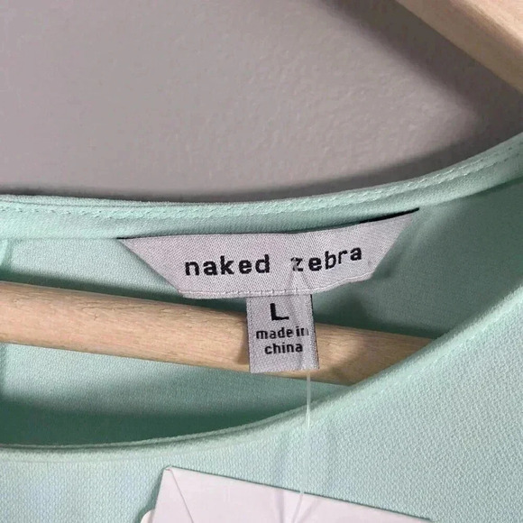 NAKED ZEBRA Top, Women's Size L Green Ruffle Draped Sleeve, Cut Out at Shouder - Picture 4 of 6